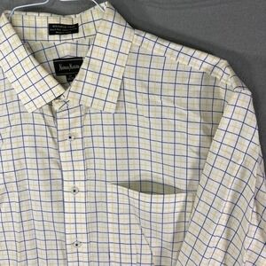 Neiman Marcus 17 34/35 Mens Checkered Plaid Dress Shirt Long Sleeve Wrinkle Free